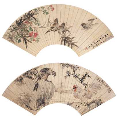 张熊 王礼 丁卯（1867年）作 花鸟 扇面